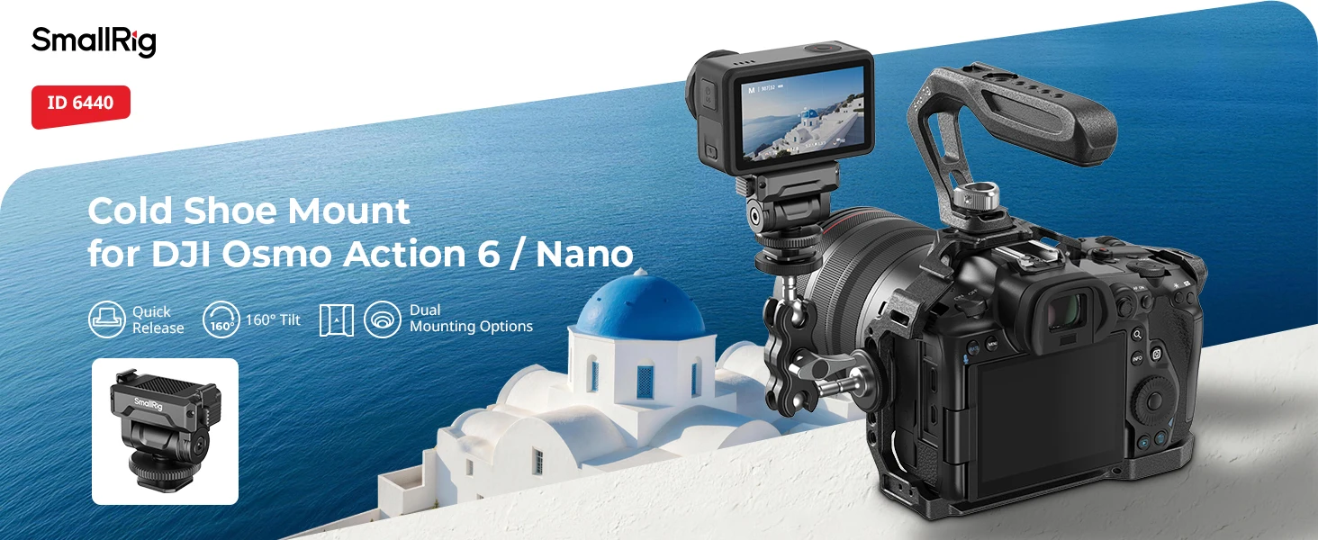 SmallRig Cold Shoe-Halterung für DJI Osmo Action 6 / Nano, mit Schnellverschluss-Halterung 160 ° Neigungsverstellbar mit 1/4"-20-Grad-Loch für Käfige – Detail 1