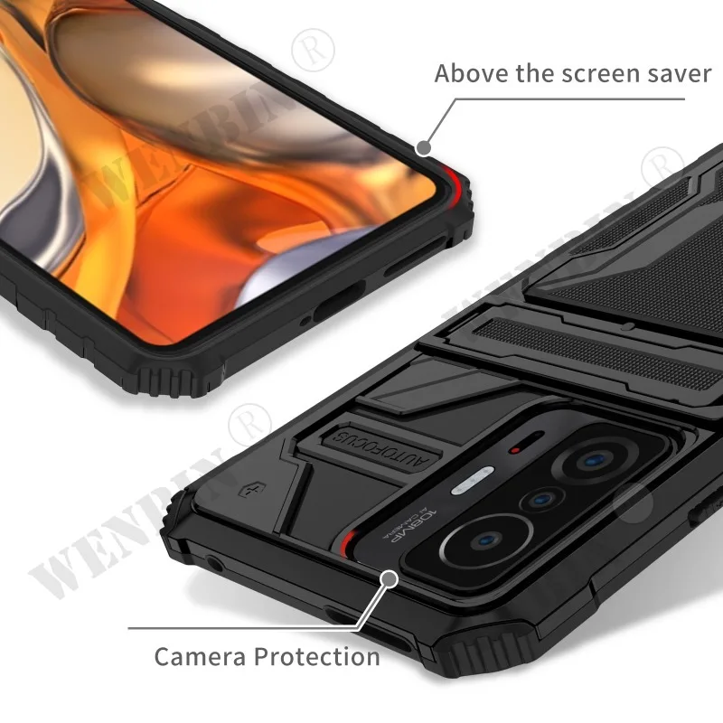 Case For Xiaomi Redmi Note 12 11 10 Pro Xiaomi Poco X4 X3 Pro Xiaomi 11T Pro Anti Shock KickStand Bracket Card Slot Case