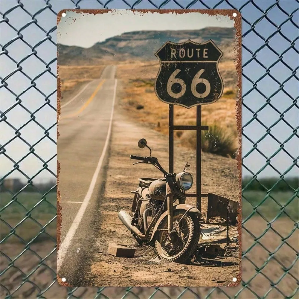 

Vintage Route 66 Motorcycle Metal Tin Sign - Retro Metal Wall Art for Home Bar Cafe Garage Indoor Outdoor Decor, Perfect Christm