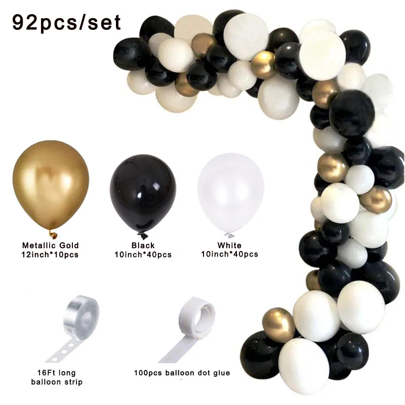 Wedding Decoration Anniversaire Balloon Garland Arch Kit Balloon Black White Metallic Gold Balloons Birthday Party Decorations