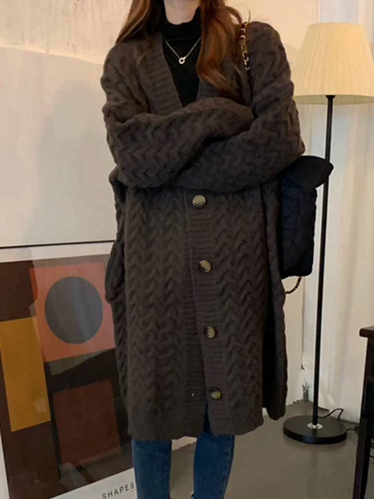 Nowy Jesienno-Zimowy Sweter Płaszcz Damski Casual Luźny Kardigan z Długim Rękawem Dzianinowy Sweter Damski Elegancki Długi Sweter