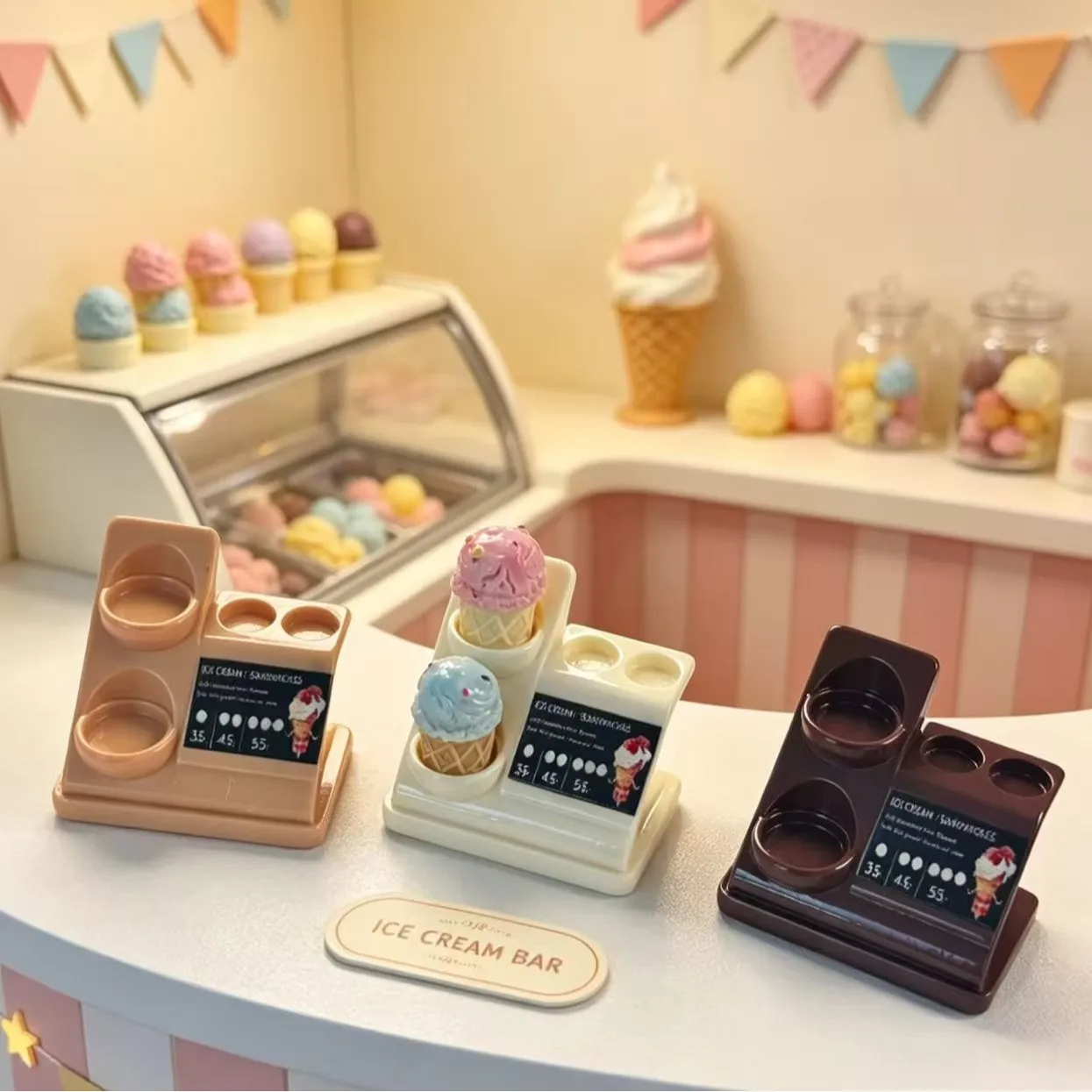 3pcs Dollhouse Ice Cream Cone Display Rack Model BJD OB11 Dessert Shop Scene Miniature Food Decor Pretend Play Shooting Prop