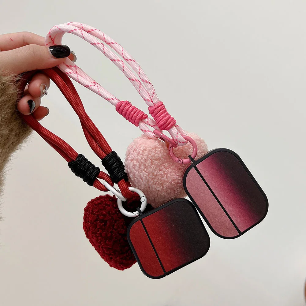 Capa De Couro Gradiente para Apple Airpods Pro 1, 2, 3, Capa Do Fone De Ouvido Bluetooth, Pelúcia, Pingente De Coração, Pulseira Corda, Coréia INS