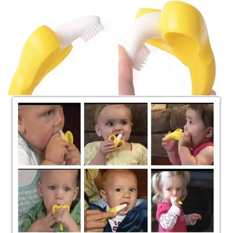 Baby Silicone Training Toothbrush BPA Free Banana Shape Safe Toddle Teether Chew Toys Teething Ring Gift Infant Baby Accessorie