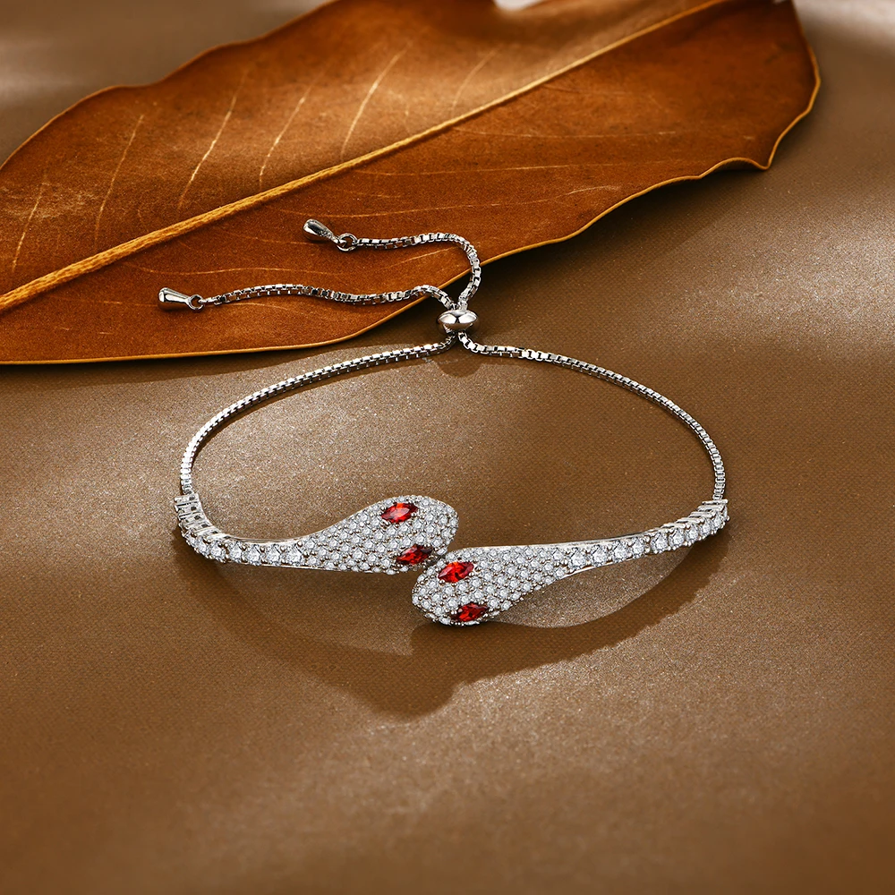 ATTAGEMS Original Double Snake Head Moissanite Bracelets for Women Men D VVS1 Diamonds S925 Silver Birthday Wedding Gifts 16+8cm