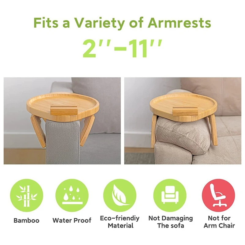 Couch Arm Table Sofa Armrest Tray Couch Arm Tray With 360° Rotatable For Eating Round Easy Install Easy To Use