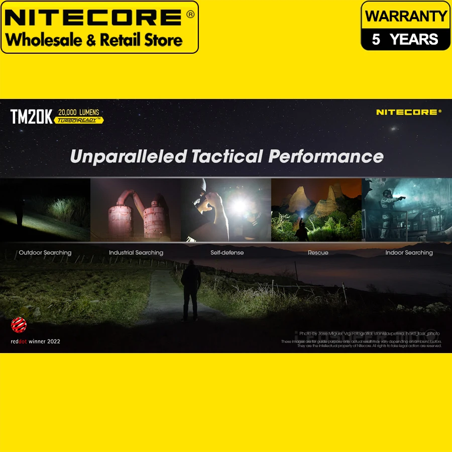 Reddot الفائز 20000 لومن NITECORE TM20K كشاف تكتيكي مصباح يدوي مدمج بقدرة 9600 مللي أمبير في الساعة بطارية ليثيوم أيون