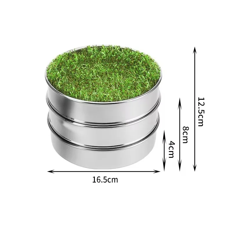 Stainless Steel Seed Sprouting Kit 3-Tier Microgreens Growing Tray 6.5/8.5 in Dia Stackable Round Sprouter Maker Sprouts Grower