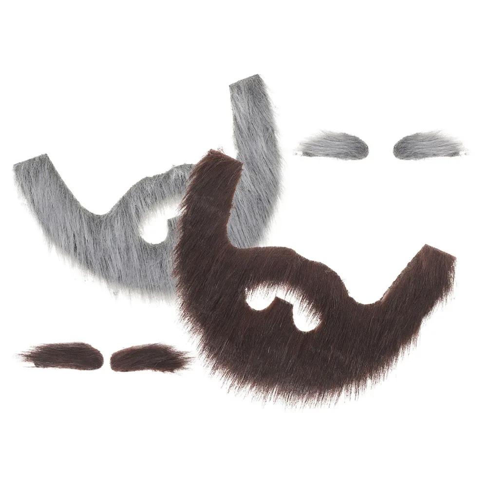 

2Sets Fake Beard Costume Self Adhesive Realistic Black Brown Gnome Beard Eyebrows Mustache Halloween Cosplay Party Supplies