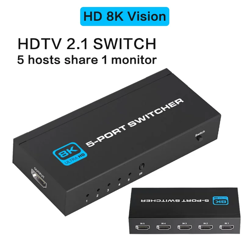 HDTV Switch 8K HD Switcher Splitter 2 in 1 Out Supports 8K@60Hz-4K@120Hz Bi-Directional HDTV 2.1 Compatible with Apple TV, PS5