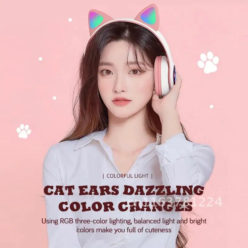 RGB Cat Ear Wireless Headphones Bass Noise Cancelling Adults Kids Girl Bluetooth Headsets Support TF Card Casco With microphone