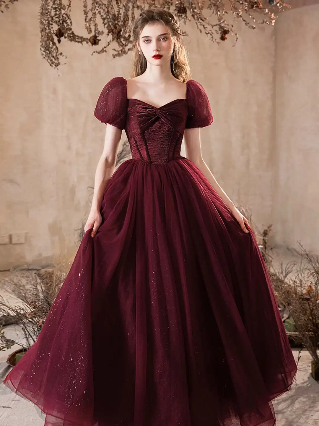 

Elegant Puff Sleeve Evening Dresses Sweetheart A-line Princess Ball Gowns Glitter Luxury Prom Dress Wedding Party Guest Dress
