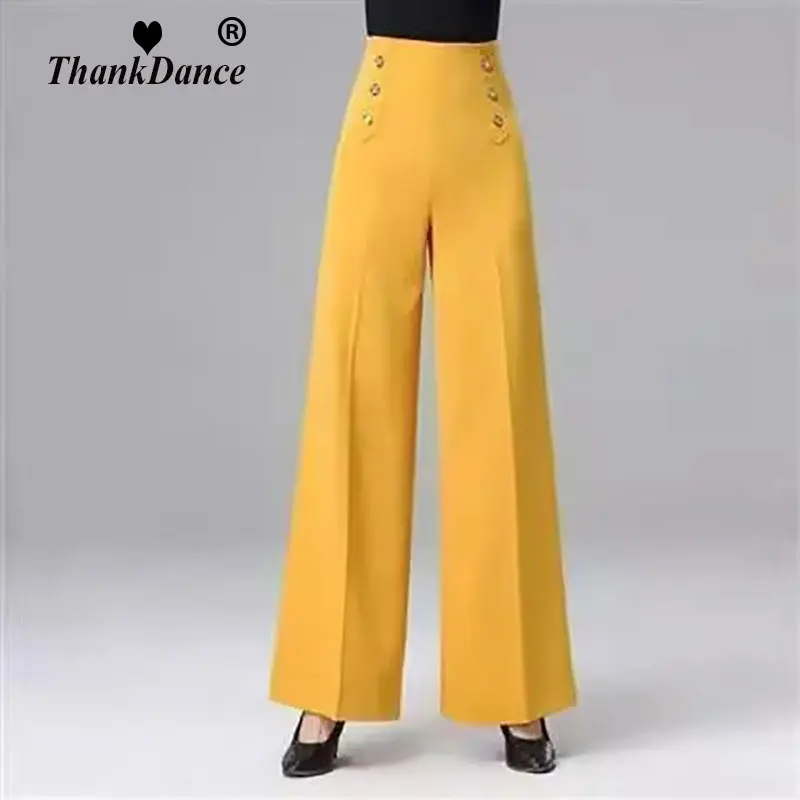 Modern Dance Pants New Female Latin Dance High Waist Wide Leg Trousers National Standard Ballroom Dance Pant Practice Competitio