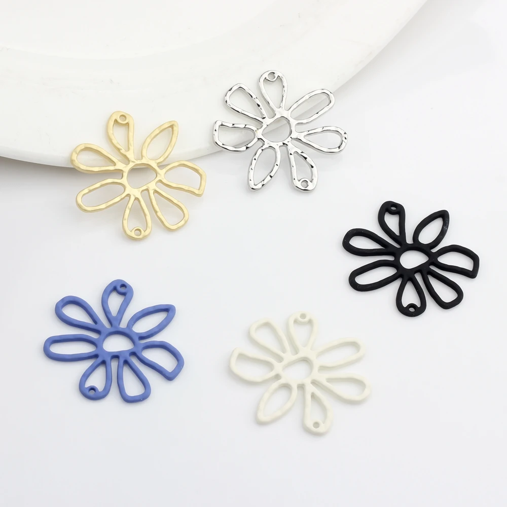 Zinc Alloy Color Spray Paint   Hollow Flowers Charms Connector 6pcs/lot For DIY Earrings Jewelry Making Accessories