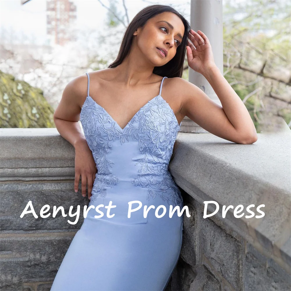 Aenyrst-Simples Spaghetti Strap Mermaid Vestidos de noite, V Neck, Backless Prom Gowns, Sweep Train, Vestido de festa, 2022