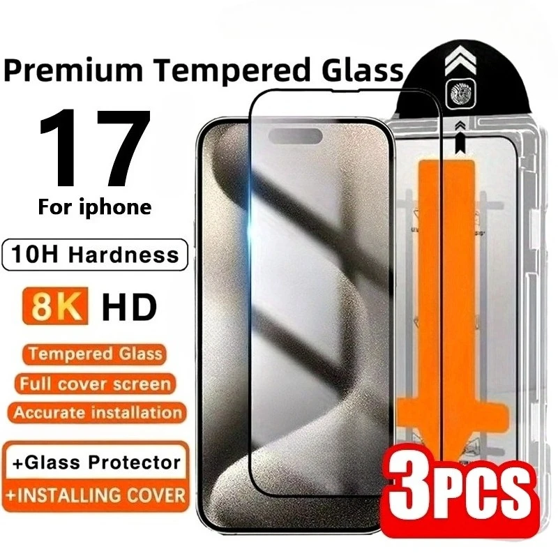 

3Pcs High Clear Full Screen Protector for iPhone 17 16 15 14 Pro Max 16 15 Plus 13 12 11 Pro X XR 17 Air Easy Install Glass Film