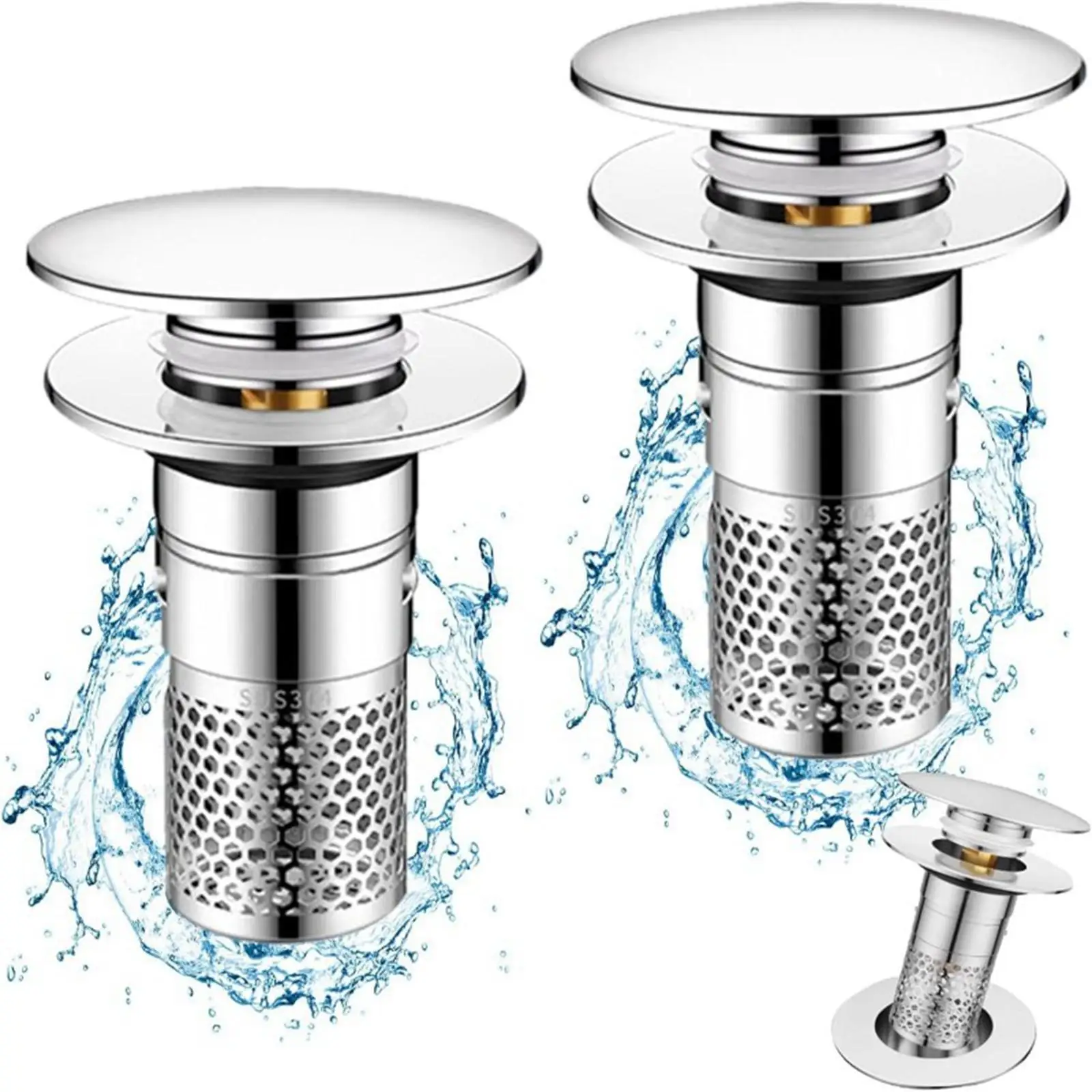 

2 Pieces Bathroom Sink Stoppers Stainless Steel Easy Installation Stainless Steel Replacement for Hotel Apartment Wash Basin