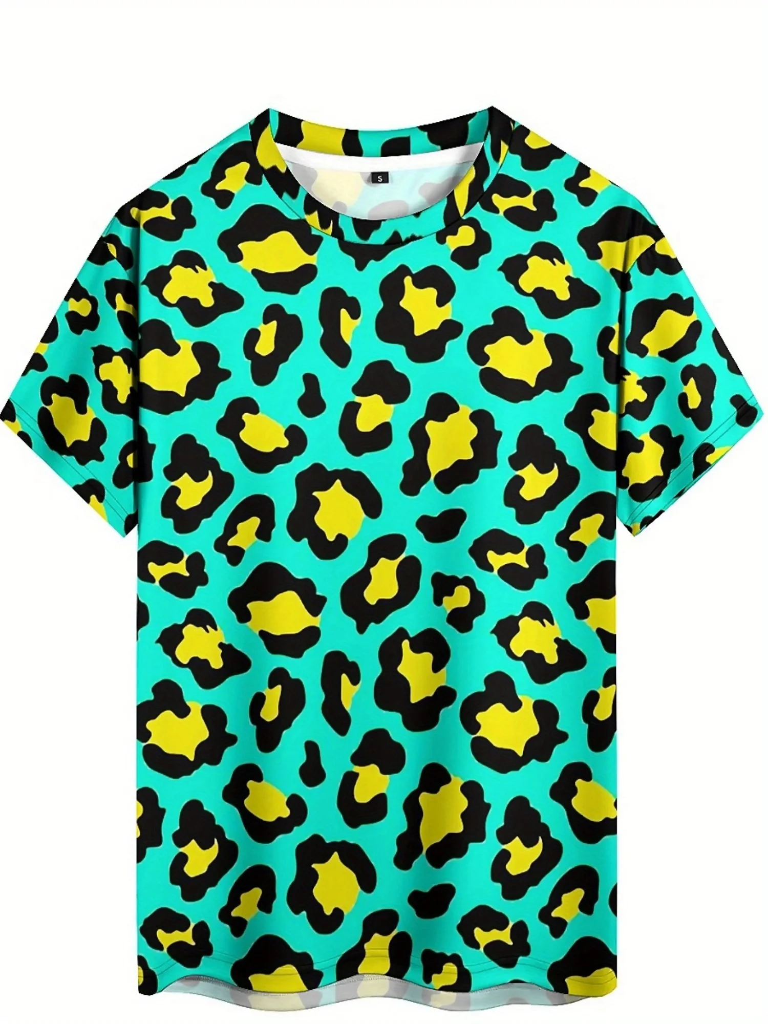 Men's 3D Leopard Print Tie-Dye T-Shirt - Retro Harajuku Streetwear Style, Soft Polyester Short Sleeve Tee