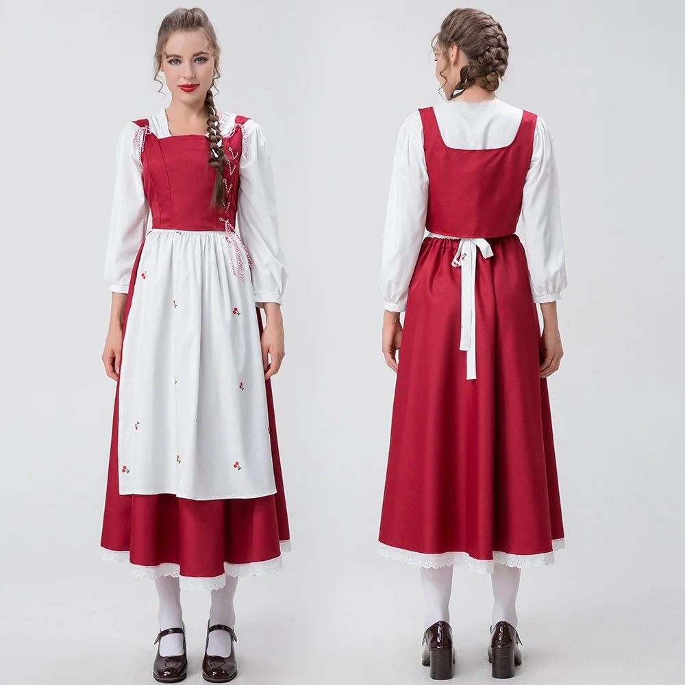 Kostium Czerwonego Kapturka dla dorosłych, strój pokojówki z peleryną, kostium wróżki na występy sceniczne, kostium na Halloween, tradycyjny strój damski...