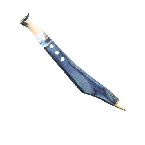 Imagen 2 del producto Cuchillo de herradura para ganado y ovejas, recortador de pezuñas de acero inoxidable, diseño de mano izquierda y derecha, corte de herradura con mango de madera