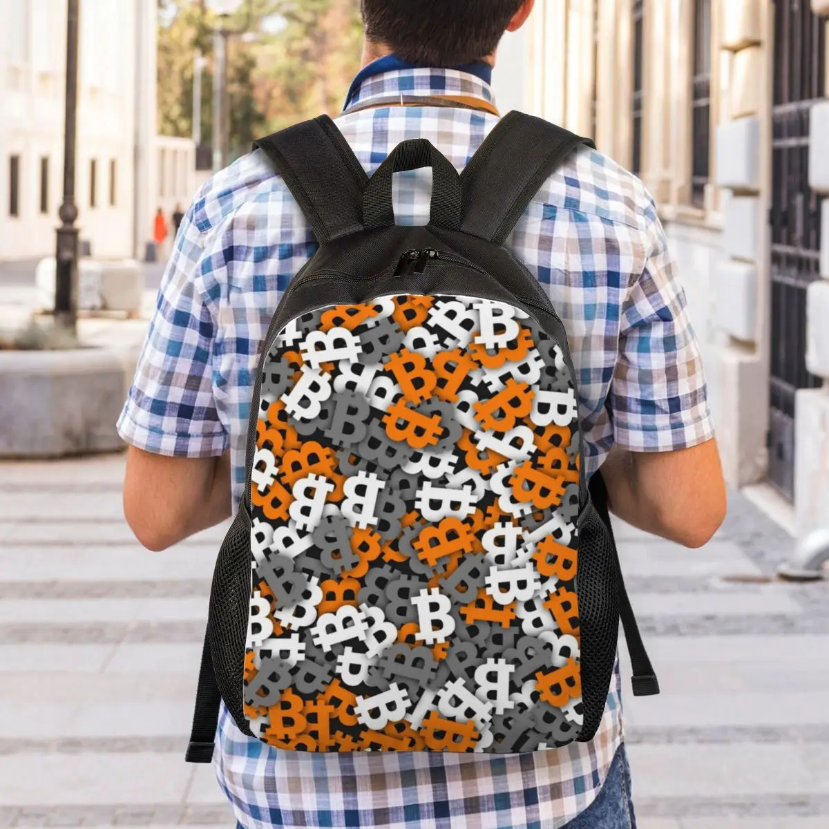 Custom Bitcoin Urban Camouflage Backpack Women Men Casual Bookbag for College School BTC Blockchain Cryptocurrency Bags