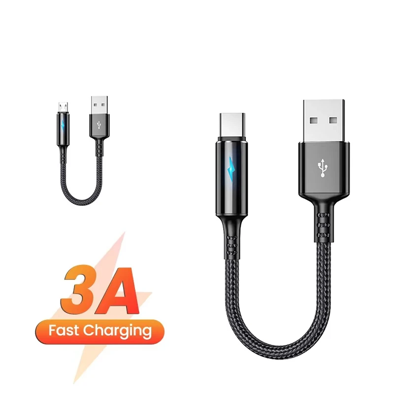 

25CM Short Cable USB A to Type C Cable 3A Fast Charging For iPhone Xiaomi Samsung Huawei Power Bank USB Type C Data Cable Wire