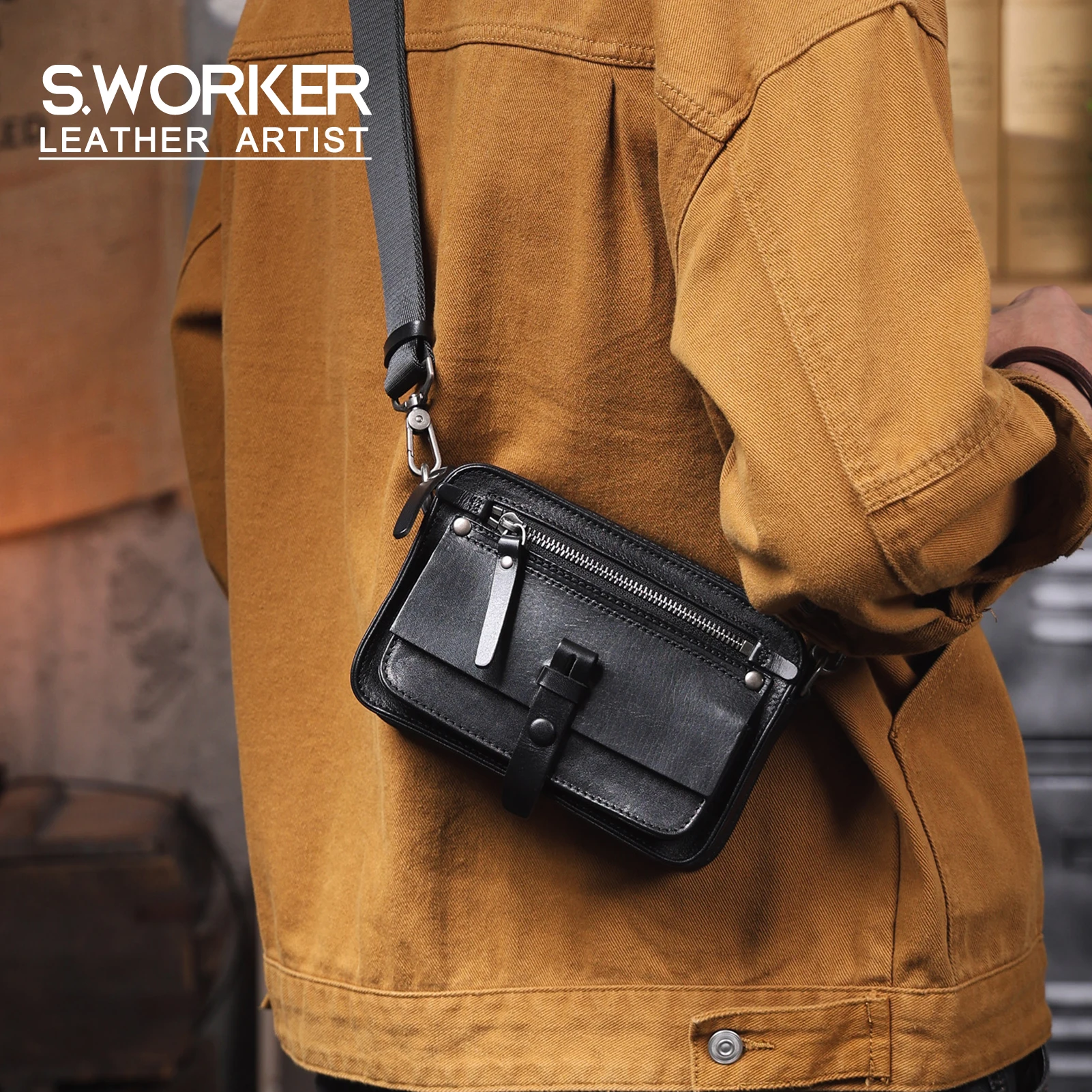 Vintage-Umhängetasche für Herren aus hochwertigem Rindsleder, modische Casual-Crossbody-Tasche, pflanzlich gegerbte Echtleder-Schultertasche – Detail 2