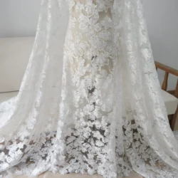 1.3M Wide Rayon Embroidery Tulle Lace Fabric Ivory Colour Allover Flowers Wedding Lace Material 1 Yard 2025 NEW
