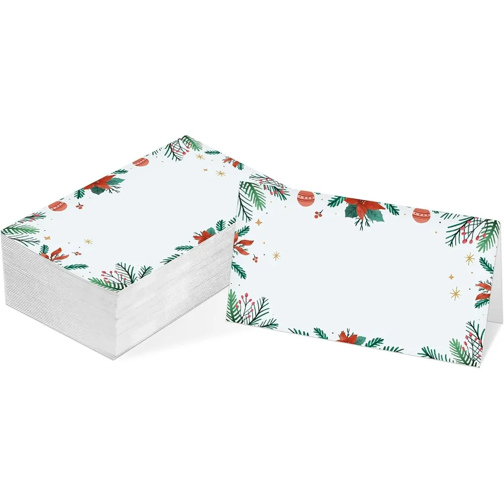 Tarjeta de lugar de mesa, tarjetas estilo tienda temáticas navideñas, paquete de 25 tarjetas de lugar de recepción de media pliegue, perfecta para fiesta de Navidad, boda