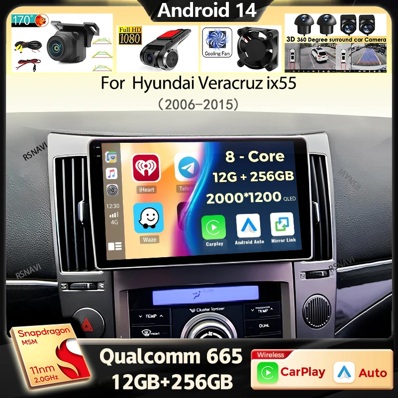 

Android 14 Carplay Auto Car Radio For Hyundai Veracruz ix55 2006 - 2015 GPS Multimedia Player Stereo video Head Unit WIFI+4G DSP
