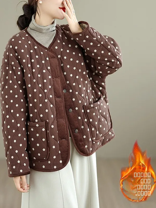 

Retro Floral Polka Dot Oversized Cotton Jaet Women's Winter New Sle Korean Artistic Large Size Vintage Coat