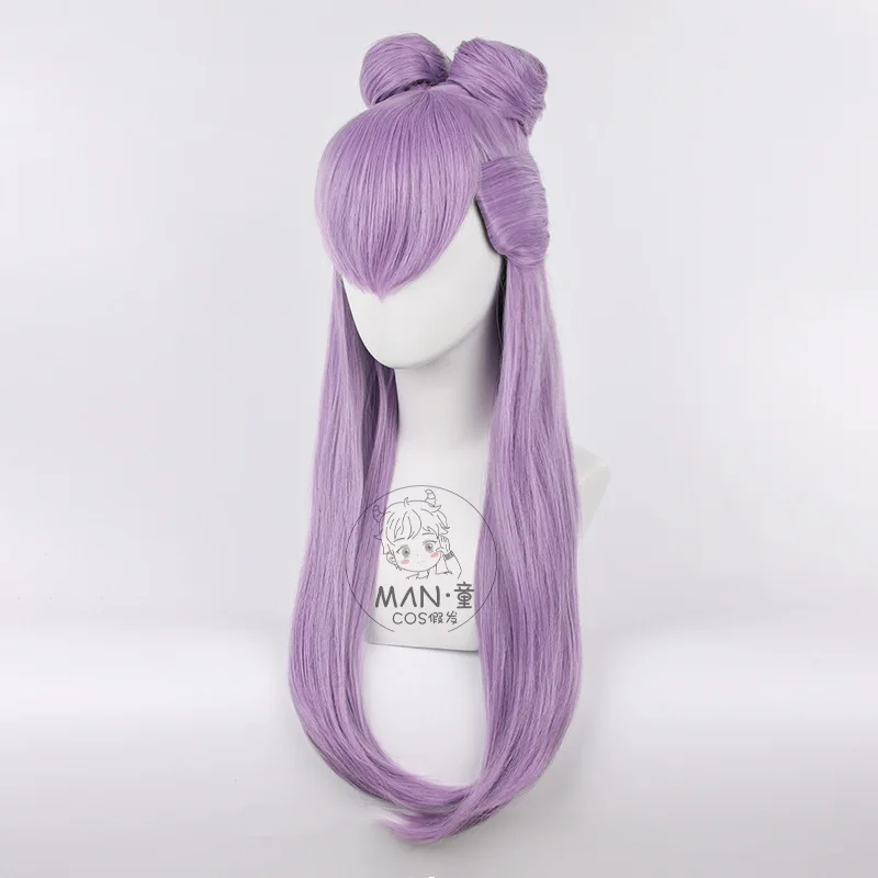 Mignon K/DA Evelynn Cosplay Wig Light Purple Double Buns Half Wig Halloween Gift view 3