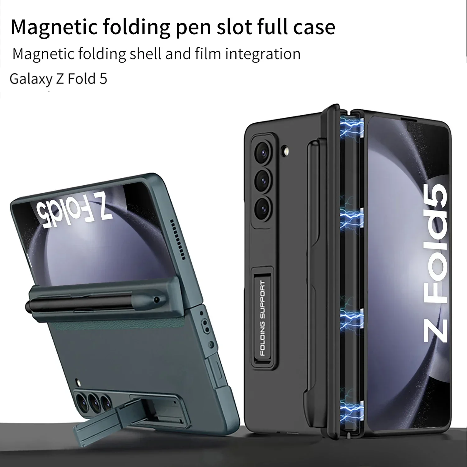 Pen Slot Magnetic Hinge Stand Case for Samsung Galaxy Z Fold 5 5G All-inclusive Protection Fold5 Business Shockproof Cover