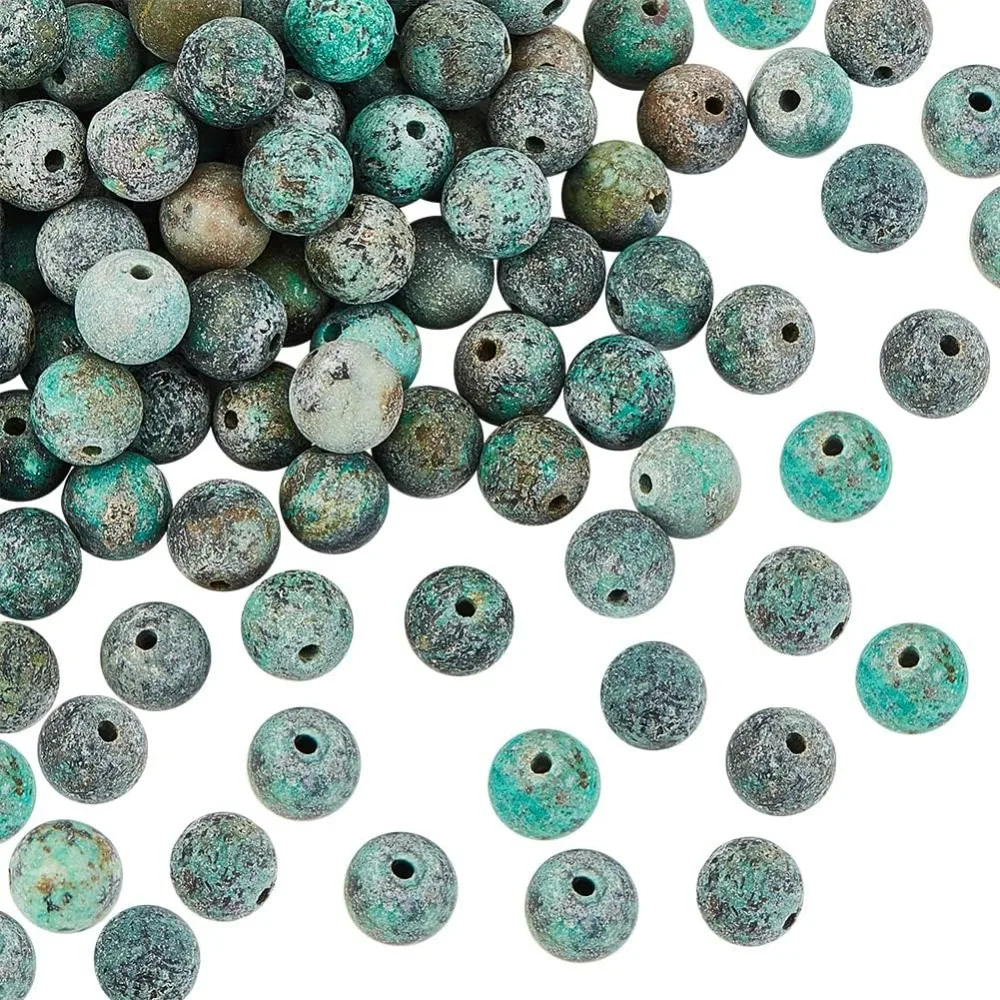 100pcs 8mm Natural African Turquoise Beads Frosted Turquoise Jasper Beads Round Loose Gemstone Beads Energy Stone for Bracelet