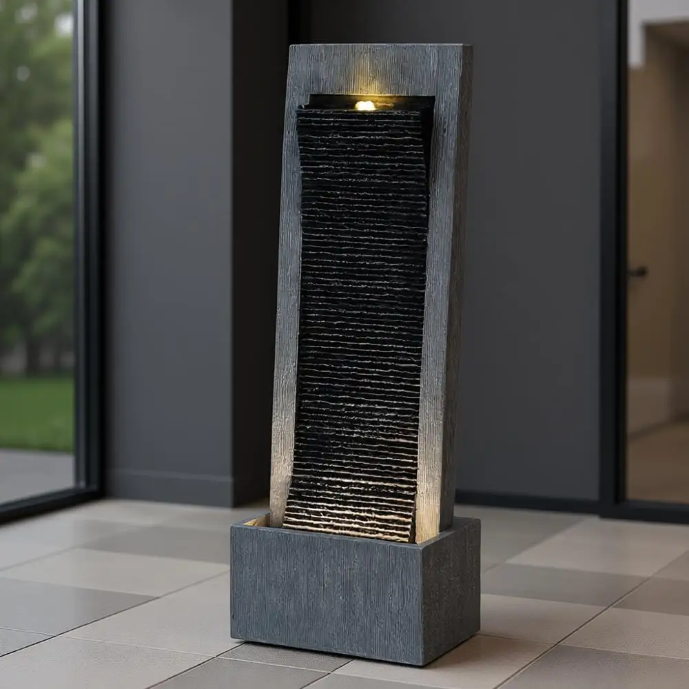 

49.6" H Waterfall Fountains Outdoor Garden - Water Fountains and Waterfalls Outside, Large Indoor Floor Standing Resin Fountain