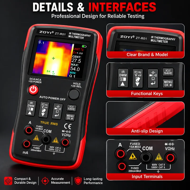 ZOYI ZT‑R01 25000 Counts True RMS Multimeter, 2‑In‑1 Thermal Imager Infrared Camera 2.4" Color Screen Electrician Circuit Detect view 2