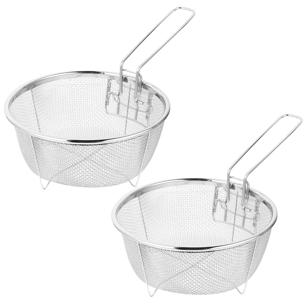 

2pcs Stainless Steel Fry Basket Oil Deep Fryer Mesh Basket With Handle For Fries Chicken Snack Strainer Cooking Household