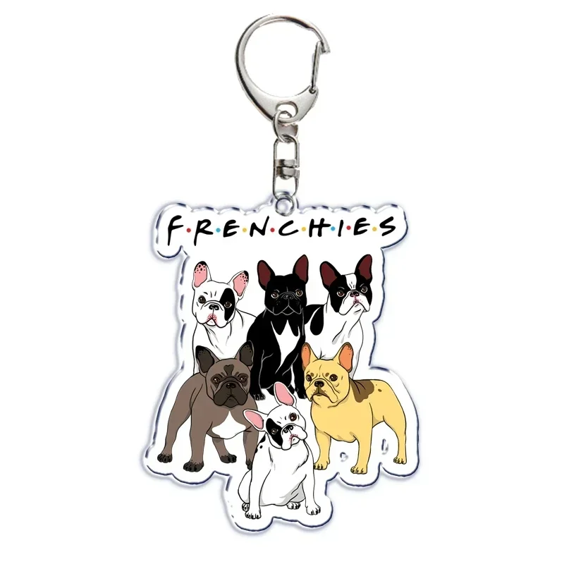 Adorable Frenchies Dog Acrylic Keychain for Women Man Accessories Bag Pendant Pug Dog Bulldog Key Chain Ring Keychains Jewelry