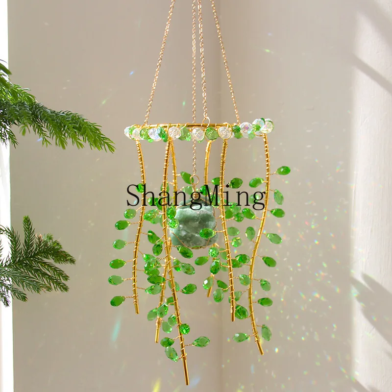 

PYH simple and fashionable natural stone green crystal willow garden bedroom air pendant colorful suncatcher pendant