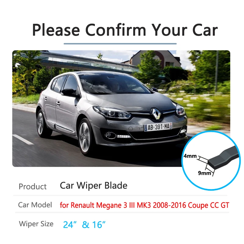 For Renault Megane 3 III MK3 2008~2016 Coupe CC GT Front Windscreen Windshield Wipers Car Accessories Stickers Car Wiper Blades