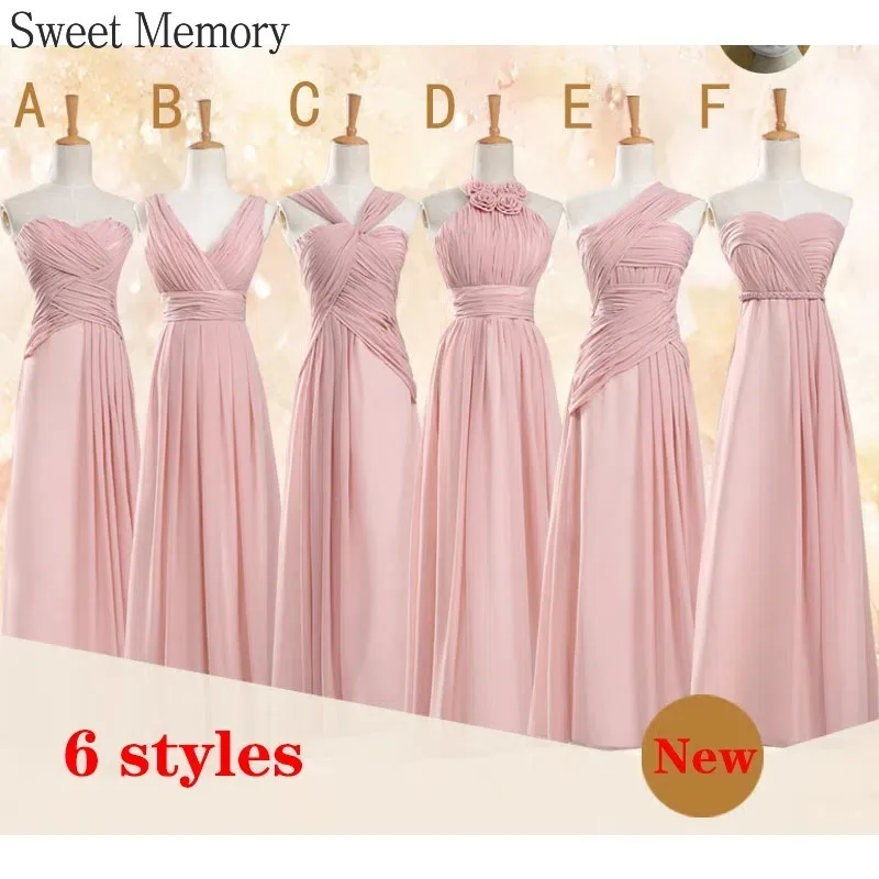 Customized Chiffon Dusty Pink Bridesmaid Dress Wedding Party Gowns Sweet Memory Bride Robes Formal Gowns For Long Prom Dresses