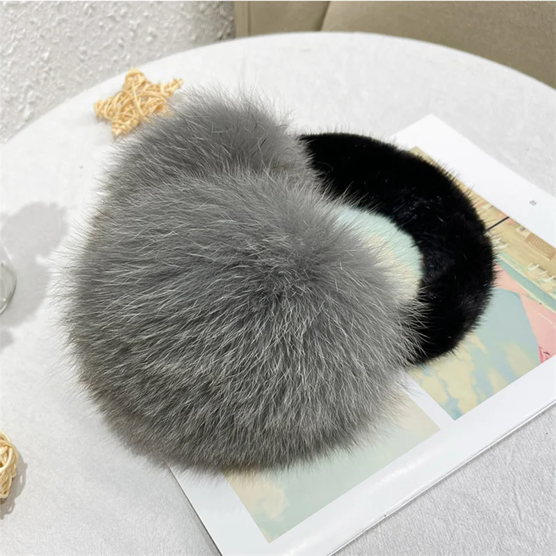 2023 paraorecchie in peluche da donna Winter Luxury True Fox Hair cuffie calde addensate paraorecchie in peluche per esterni morbidi e soffici