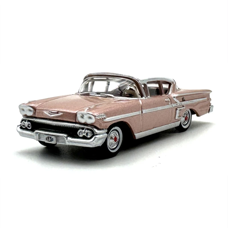 1:87 Scale Diecast Alloy Impala Sports Toy Car 1958 Model Pink Classics Nostalgia Adult Collection Gifts Souvenir Static Display