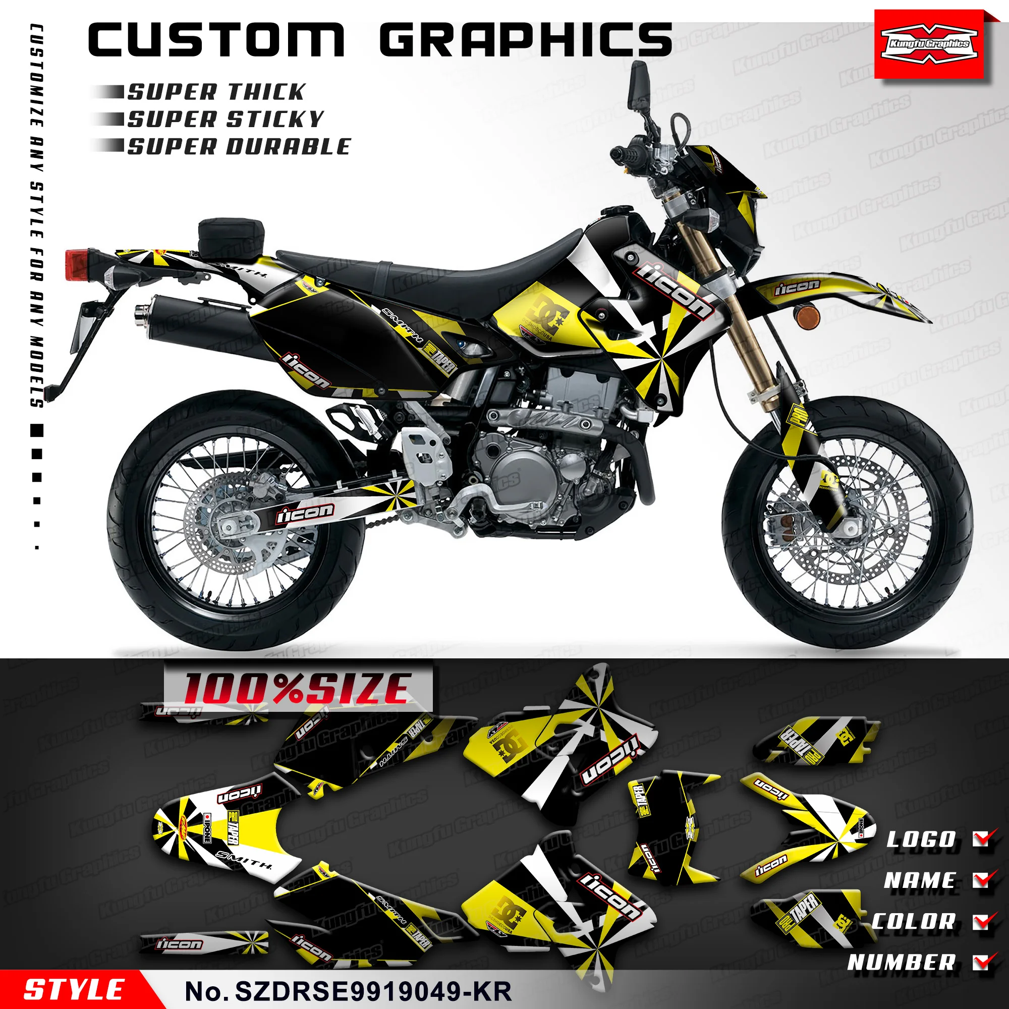 

KUNGFU GRAPHICS Graphics Kit Stickers Complete Decal for Suzuki DRZ400 SM DRZ400SM, SZDRSE9919049-KR