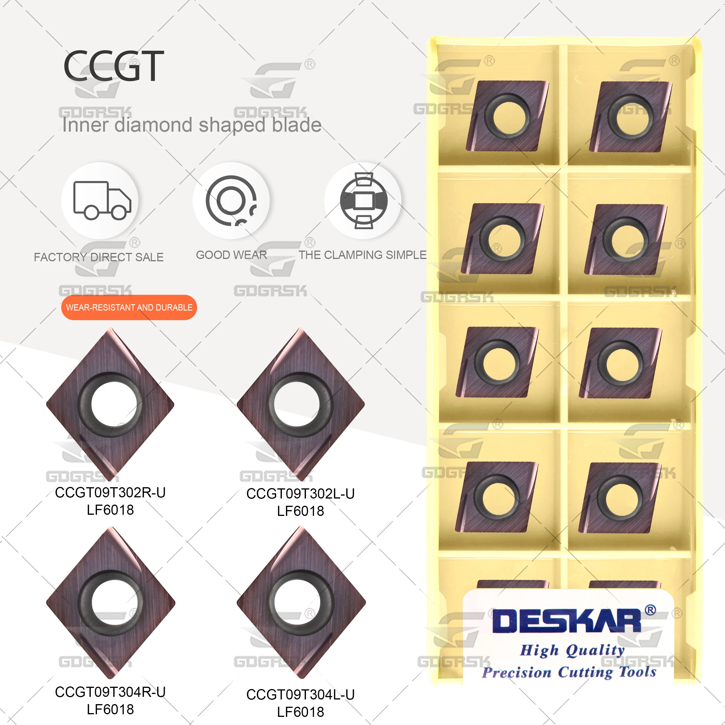 Deskar-ferramentas de Torno Cnc de Inserções de Torneamento Interno Ferramentas de Carboneto Ccgt09t302r Ccgt09t302l Ccgt09t304r Ccgt09t304lu Lf6018 Aço Inoxidável