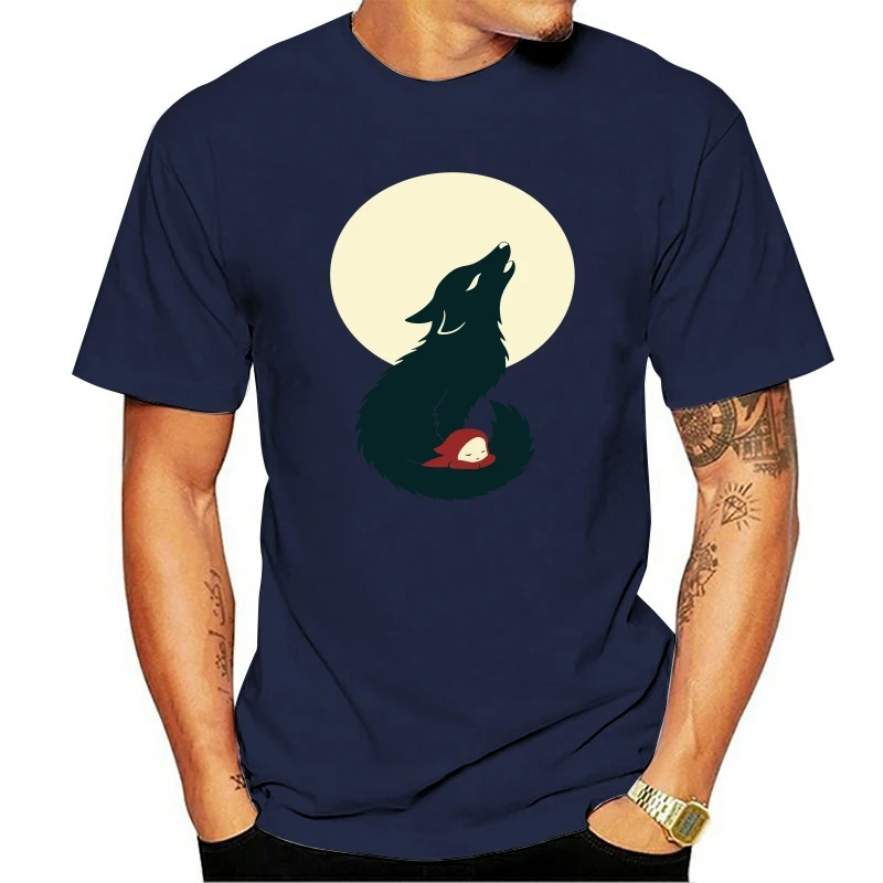 

2018 Little Red Riding Hood Moon Night Howling Wolf Black T Shirt Men's Short Sleeve Tops Tees Birthday Gift Cartoon