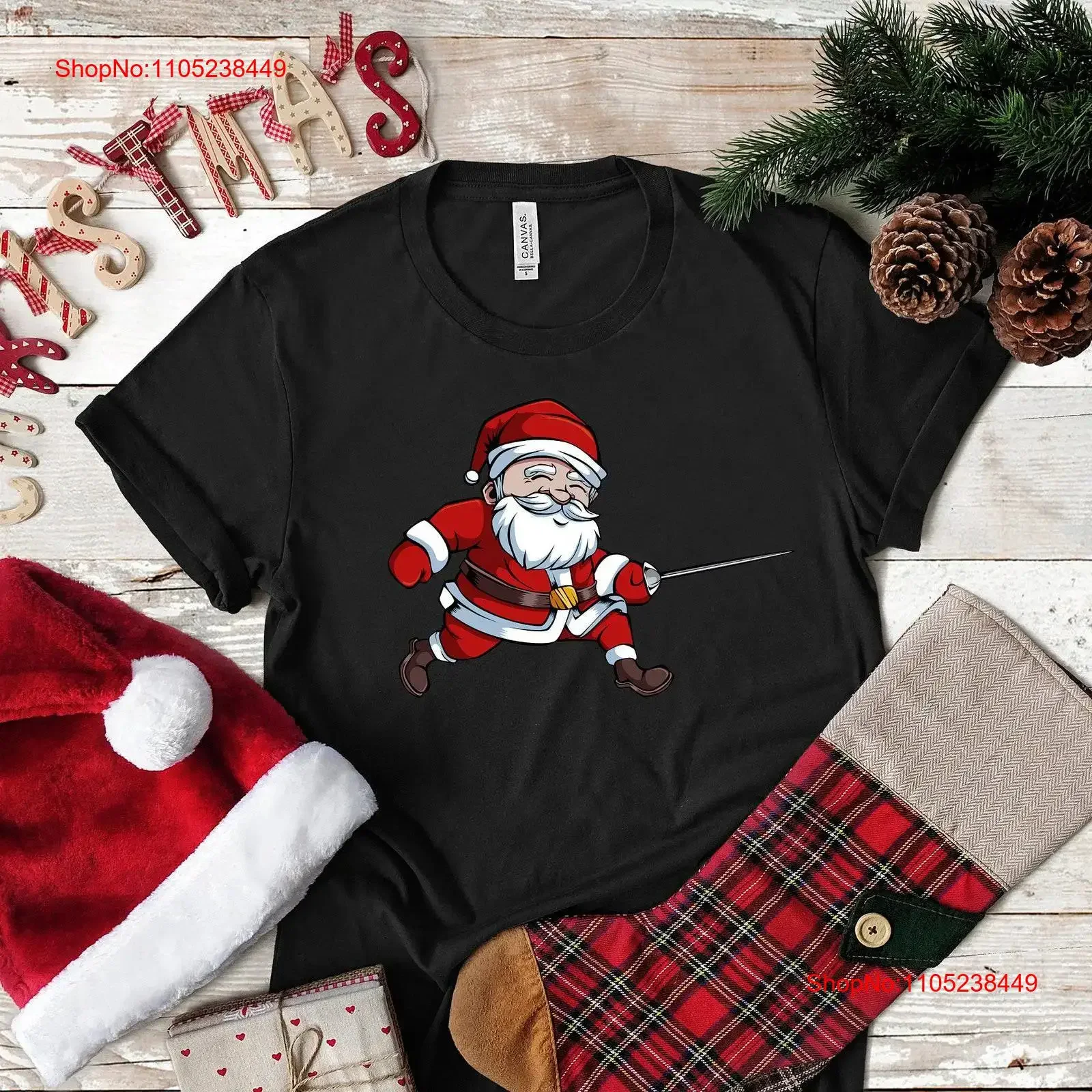 Funny Fencing Santa Claus T Shirt Christmas Epee Foil Sabre Sport Lovers Xmas SweaT Athlete Sports Sweater vintage Washed