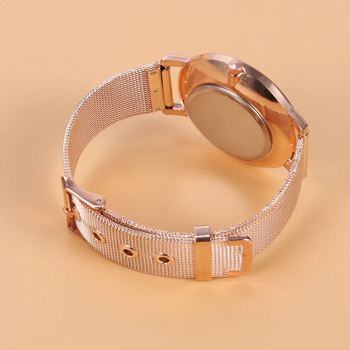 

Elegant Rose Gold Alloy Mesh Belt Fashion Quartz Wristwatch for Women Dress Watch