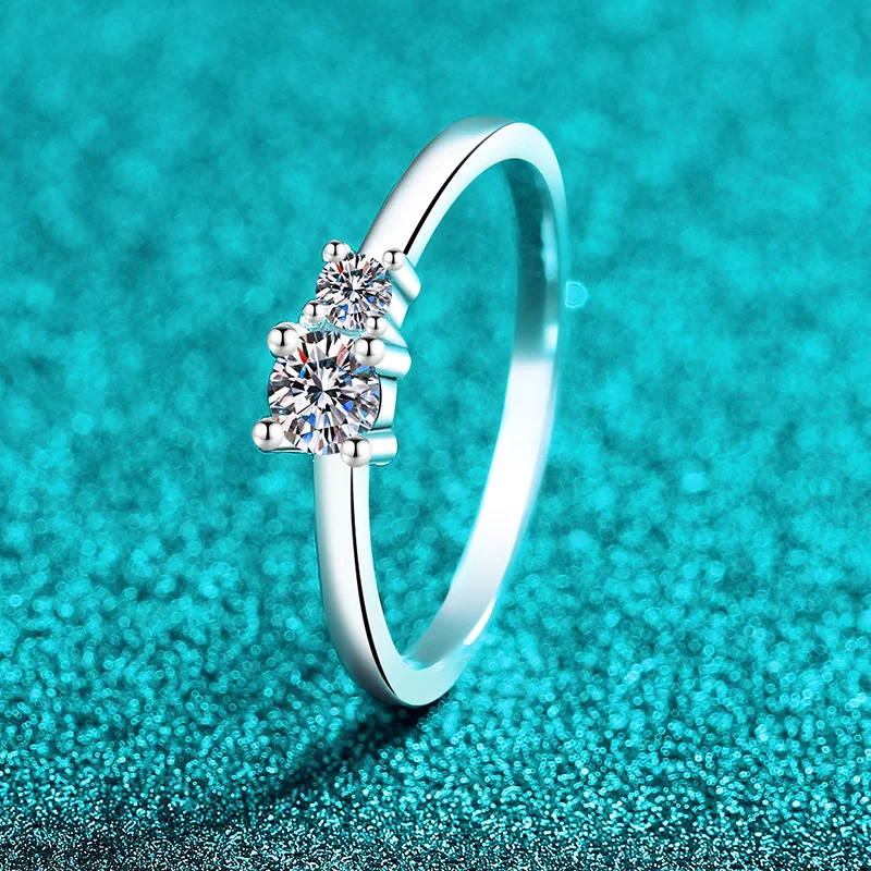 Elegant PT950 Platinum 0.36 Carat All Moissanite Ring for Women, Exquisite Simple Diamond-Studded Thin Band
