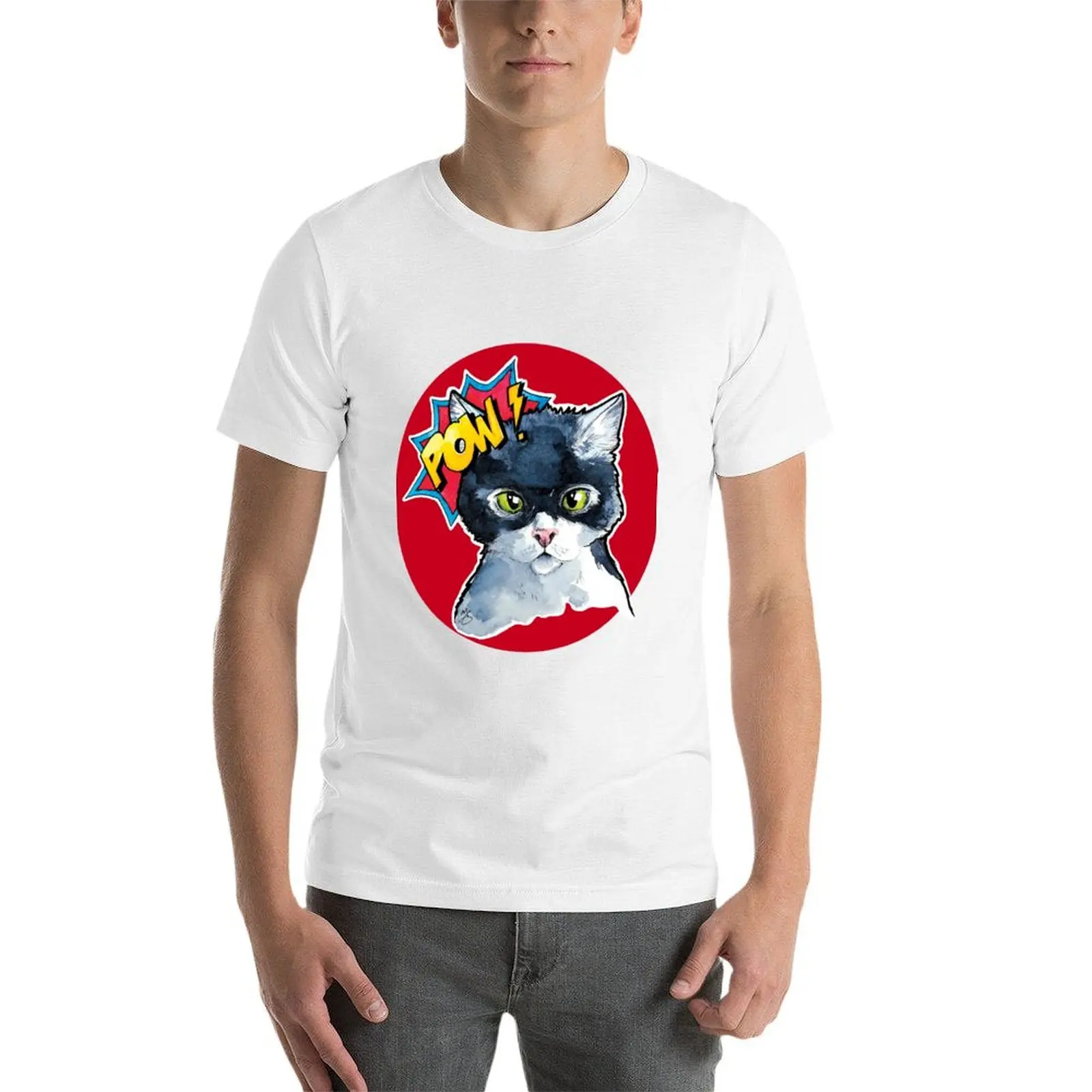 Red POW CAT T-Shirt cotton t shirt man funny t shirts dark humor man t shirts luxury brand